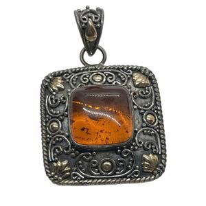18k Gold And Sterling Silver Necklace 925 Pendant Suarti Amber Designer Vintage